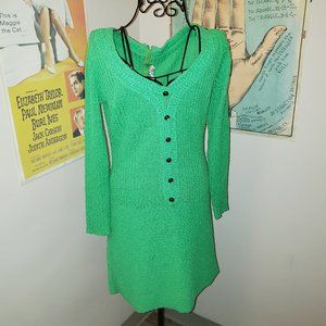 SOLD Vtg Katrina of Ca Custom Knit Bright Lime Green Boucle Sweater Dress